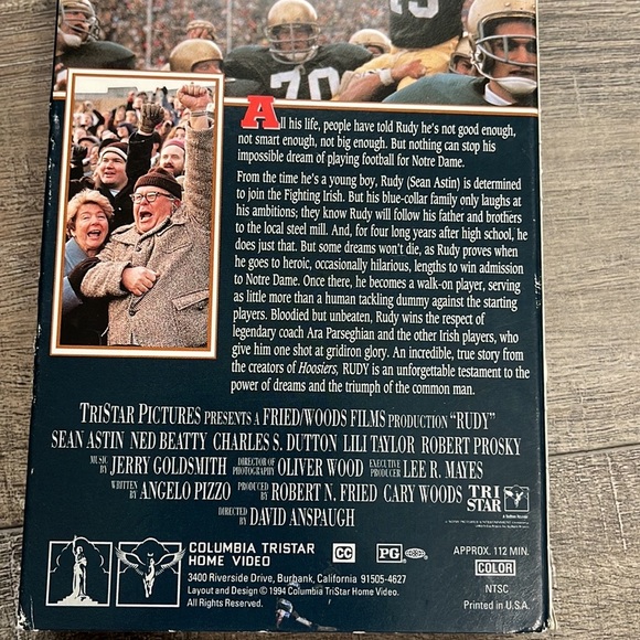Rudy Vintage VHS Movie 1994~Bundle~ 2 For $20 Listings to save$$ - Picture 6 of 7